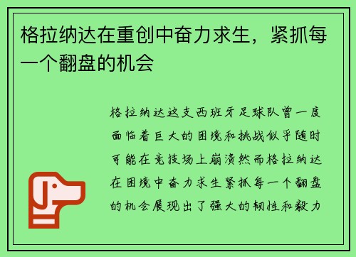 格拉纳达在重创中奋力求生，紧抓每一个翻盘的机会